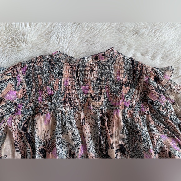 Ulla Johnson Silk Blend Ruffle Floral Lara Blouse Pink Neutral Top Size 4 - Picture 15 of 16